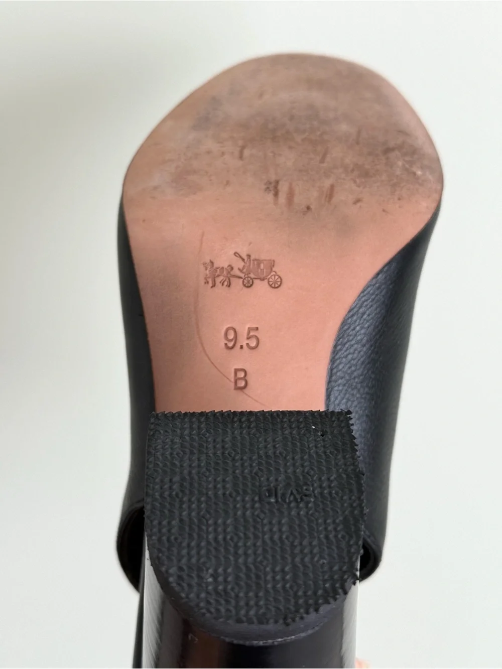 COACH Black Leather Chain-Trim Open-Toe Block Heel Sandals